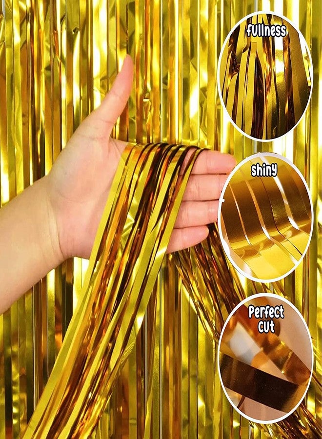 Just Party Set of 63 Pcs - 15 Silver 15 Gold 15 Black Metallic Balloons, Silver Happy Anniversary Foil, 2 Golden Curtains Theme Backdrop - Image 2